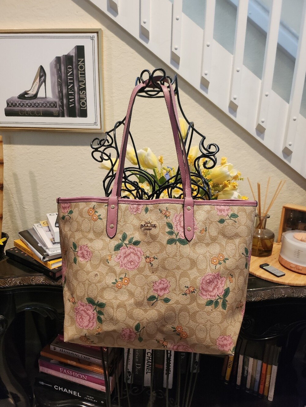 Coach Reversible City Tote in Signature Canvas with Prairie Rose Print
